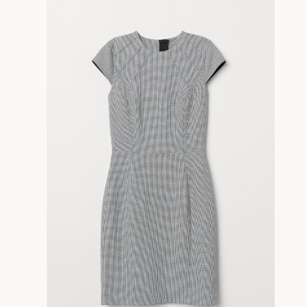 H&M Houndstooth Sheath Dress Lined with Cap Sleeves